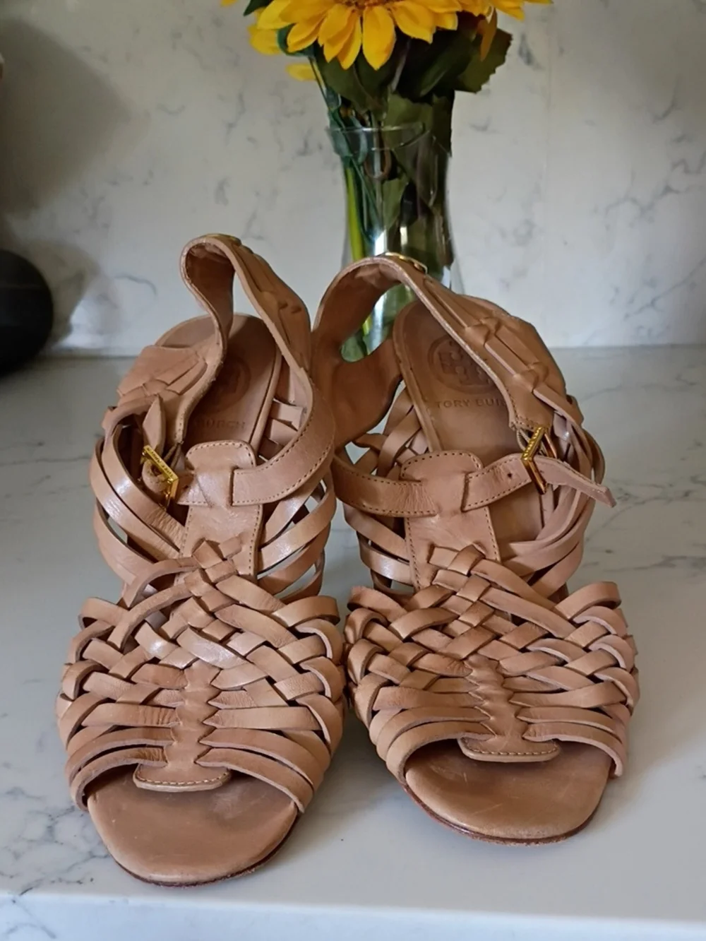 Tory Burch Woven Tan Leather HEELS